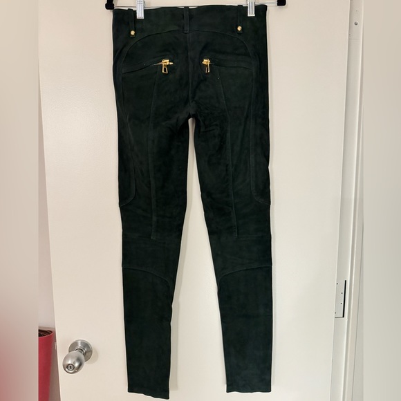 Balmain x H&M Genuine Suede Moto Skinny Pants Size 6 Forest Green New Never Worn - Picture 3 of 4